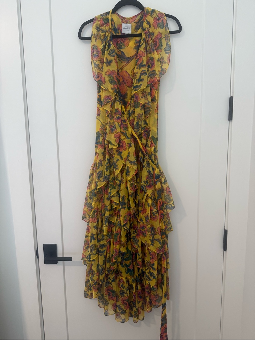 Misa Los Angeles Yellow Floral Ruffle High-Low Dress